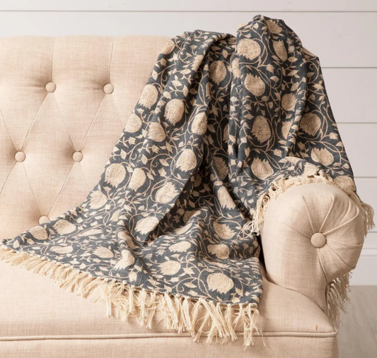 Navy Block Floral Throw Blanket