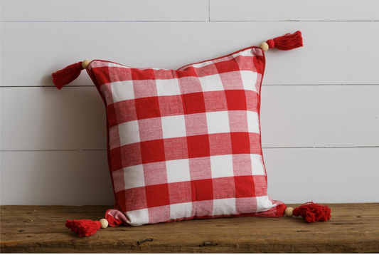 Red Buffalo Check Tassel Throw Pillow